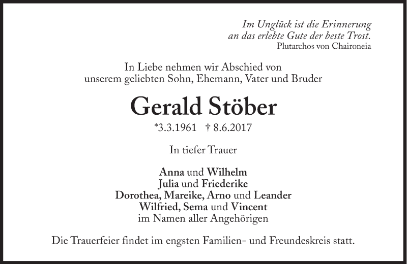  Traueranzeige für Gerald Stöber vom 24.06.2017 aus Süddeutsche Zeitung