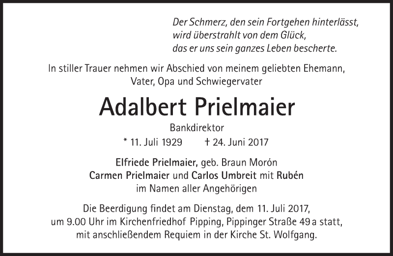  Traueranzeige für Adalbert Prielmaier vom 08.07.2017 aus Süddeutsche Zeitung