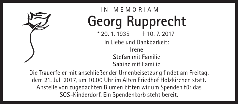  Traueranzeige für Georg Rupprecht vom 15.07.2017 aus Süddeutsche Zeitung