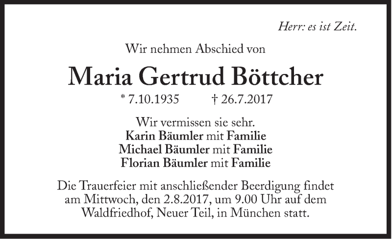 Traueranzeigen Von Maria Gertrud B Ttcher Sz Gedenken De