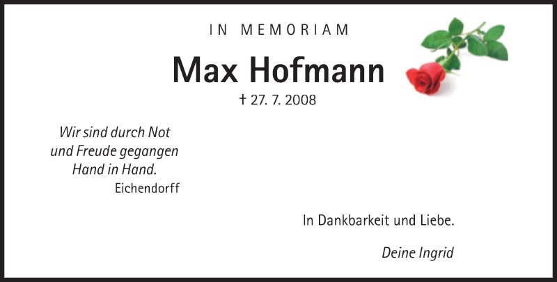  Traueranzeige für Max Hofmann vom 29.07.2017 aus Süddeutsche Zeitung