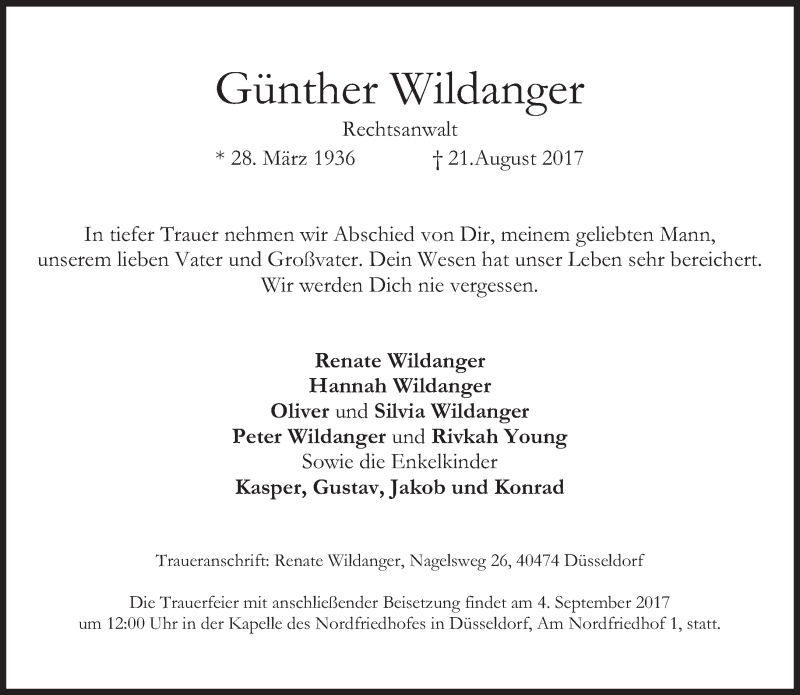 Traueranzeigen Von G Nther Wildanger Sz Gedenken De