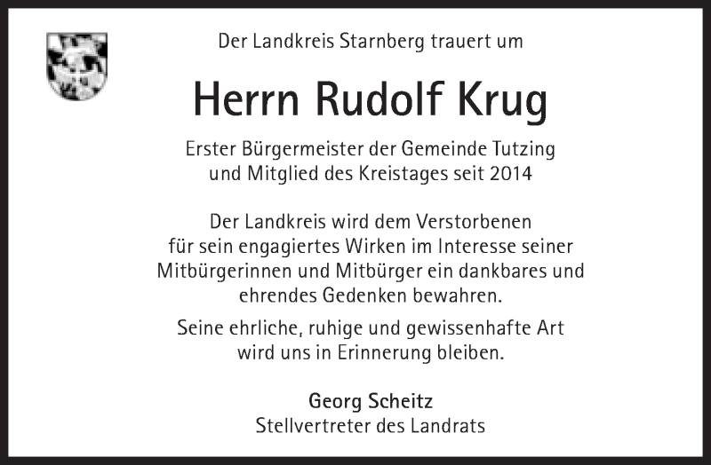  Traueranzeige für Rudolf Krug vom 19.08.2017 aus Süddeutsche Zeitung