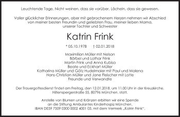 Traueranzeigen Von Katrin Frink SZ Gedenken De