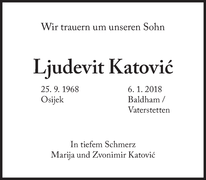  Traueranzeige für Ljudevit Katovic vom 12.01.2018 aus Süddeutsche Zeitung