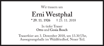 Traueranzeigen Von Erni Westphal SZ Gedenken De