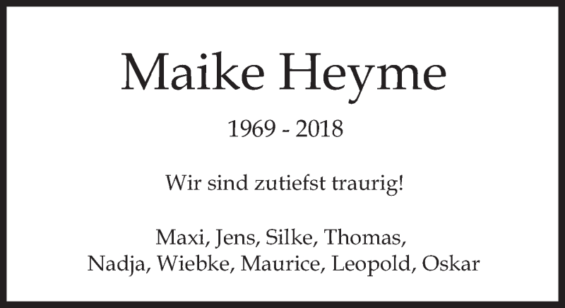  Traueranzeige für Maike Heyme vom 14.03.2018 aus Süddeutsche Zeitung