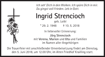 Traueranzeige von Ingrid Strencioch von Süddeutsche Zeitung
