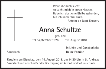 Traueranzeigen Von Anna Schultze Sz Gedenken De