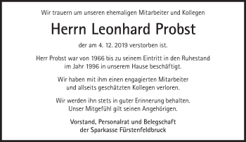 Traueranzeigen Von Leonhard Probst Sz Gedenken De