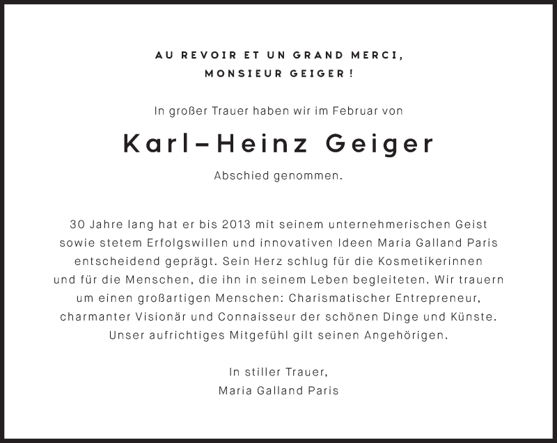 Traueranzeigen Von Karl Heinz Geiger Sz Gedenken De