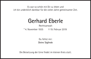 Traueranzeigen Von Gerhard Eberle Sz Gedenken De