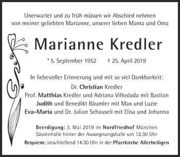 Traueranzeige von Marianne Kredler von Süddeutsche Zeitung