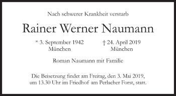Traueranzeige von Rainer Werner Naumann von Süddeutsche Zeitung
