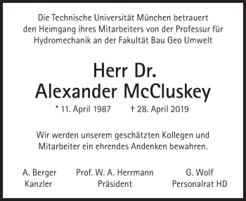 Traueranzeige von Alexander McCluskey von Süddeutsche Zeitung
