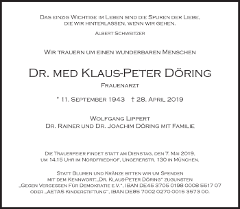 Traueranzeigen von Klaus Peter Döring SZ Gedenken de