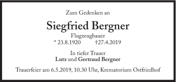 Traueranzeige von Siegfried Bergner von Süddeutsche Zeitung