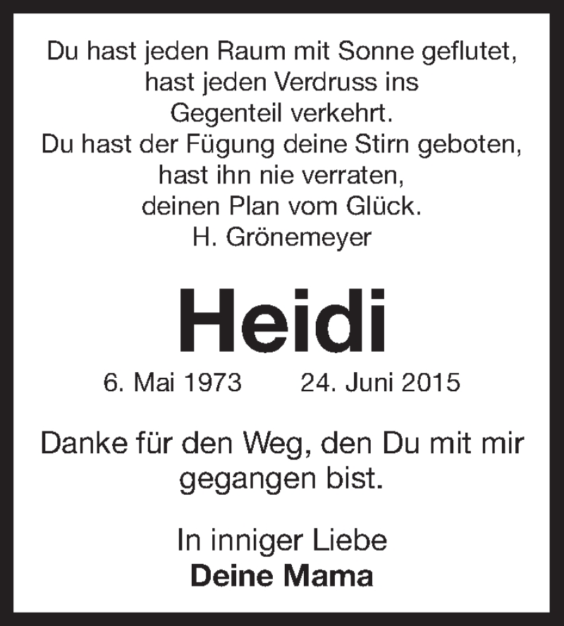  Traueranzeige für Heidi Rößler vom 24.06.2019 aus Süddeutsche Zeitung