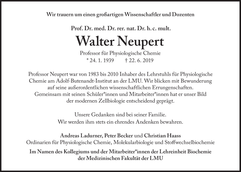  Traueranzeige für Walter Neupert vom 06.07.2019 aus Süddeutsche Zeitung