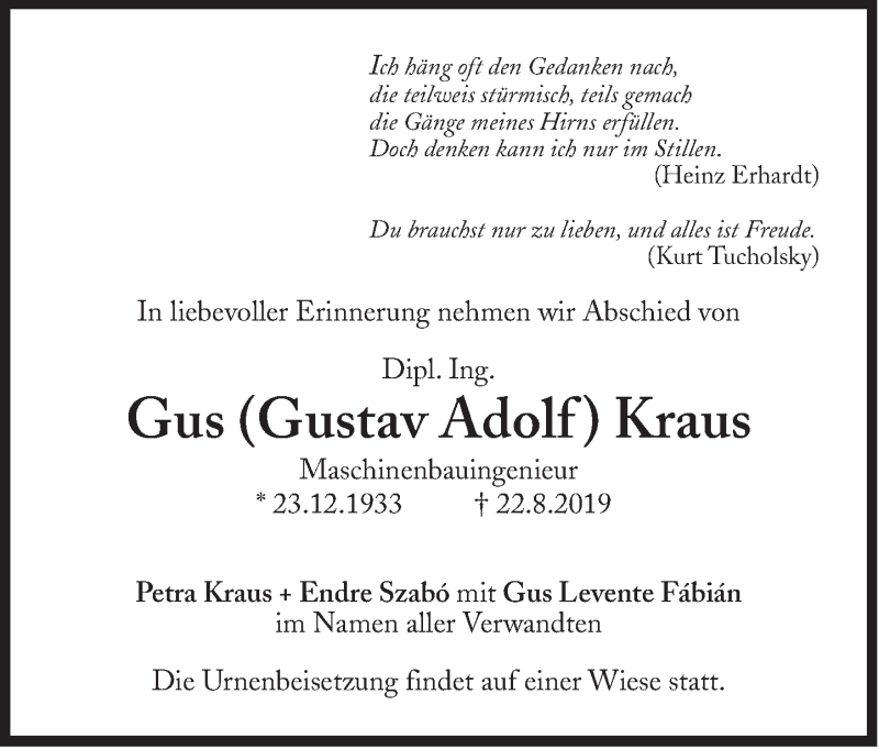 Traueranzeigen Von Gus Gustav Adolf Kraus Sz Gedenken De