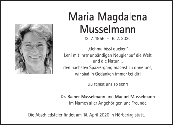 Traueranzeigen Von Maria Magdalena Musselmann SZ Gedenken De