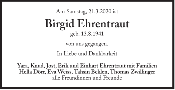 Traueranzeigen Von Birgid Ehrentraut SZ Gedenken De