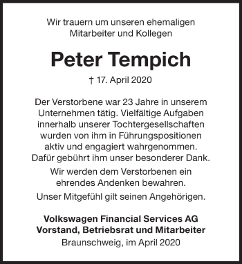 Traueranzeige von Peter Tempich von Süddeutsche Zeitung