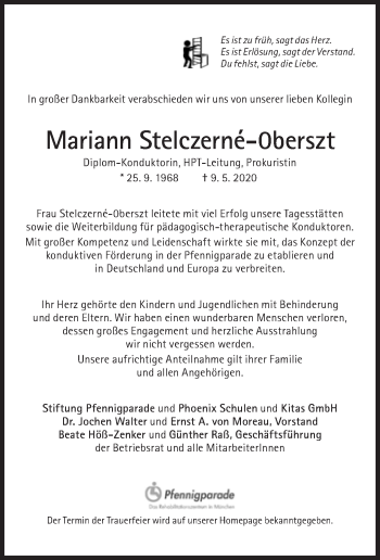 Traueranzeige von Mariann Stelczerné-Oberszt von Süddeutsche Zeitung