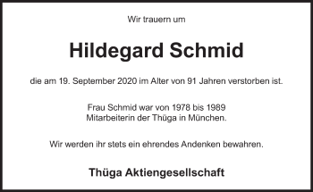 Traueranzeigen Von Hildegard Schmid Sz Gedenken De