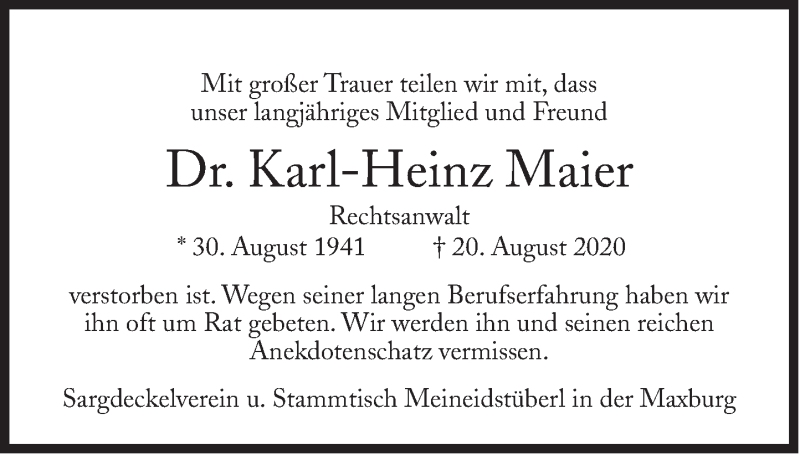 Traueranzeigen Von Karl Heinz Maier SZ Gedenken De