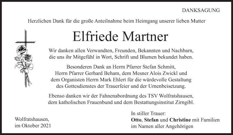 Traueranzeigen Von Elfriede Martner SZ Gedenken De