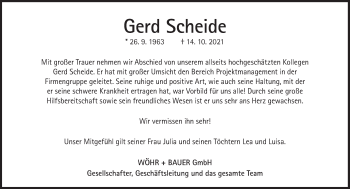 Traueranzeigen Von Gerd Scheide SZ Gedenken De