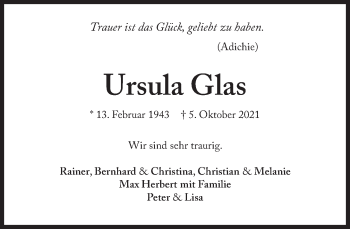 Traueranzeigen Von Ursula Glas SZ Gedenken De