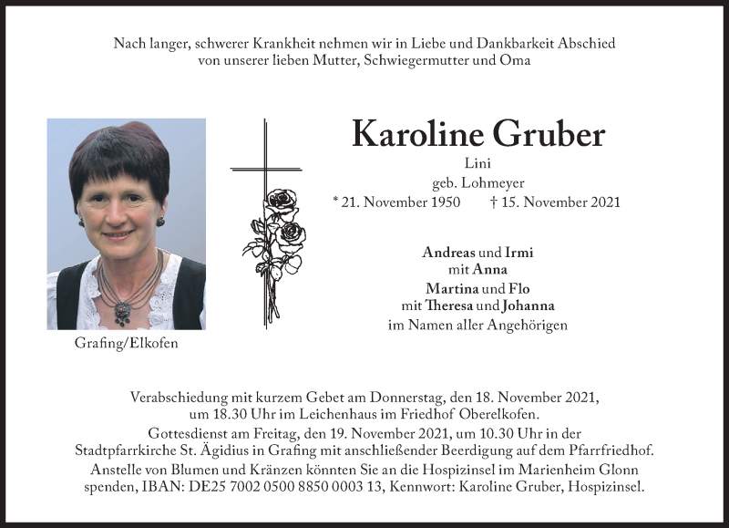 Traueranzeigen Von Karoline Gruber SZ Gedenken De