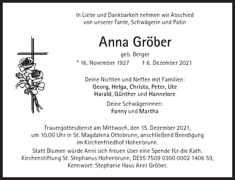 Traueranzeigen von Anna Gröber SZ Gedenken de