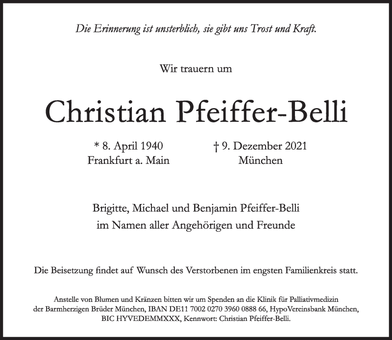 Traueranzeigen Von Christian Pfeiffer Belli Sz Gedenken De