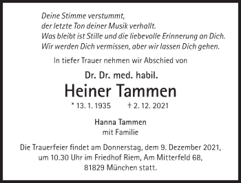 Traueranzeigen Von Heiner Tammen SZ Gedenken De