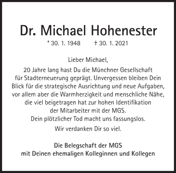 Traueranzeigen Von Michael Hohenester SZ Gedenken De