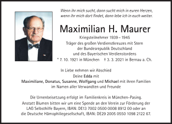 Traueranzeigen Von Maximilian H Maurer Sz Gedenken De