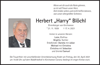 Traueranzeige von Herbert Blöchl von Süddeutsche Zeitung