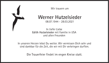 Traueranzeige von Werner Hutzelsieder von Süddeutsche Zeitung