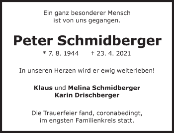 Traueranzeige von Peter Schmidberger von Süddeutsche Zeitung