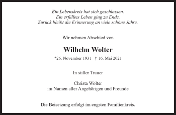 Traueranzeigen Von Wilhelm Wolter Sz Gedenken De