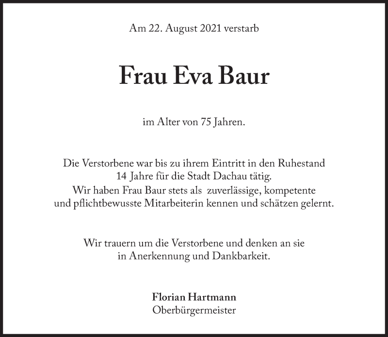 Traueranzeigen Von Eva Baur Sz Gedenken De