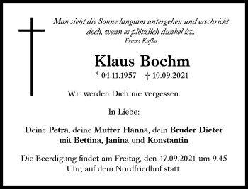 Traueranzeigen Von Klaus Boehm Sz Gedenken De