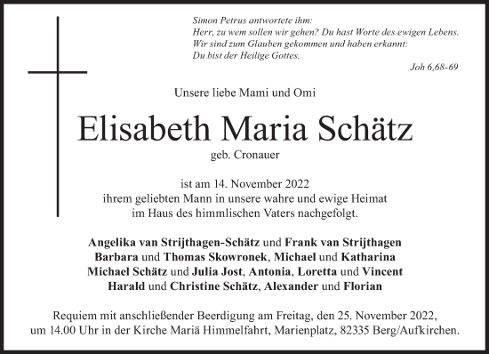 Traueranzeigen Von Elisabeth Maria Sch Tz Sz Gedenken De