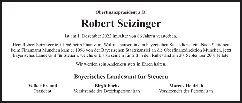 Traueranzeigen Von Robert Seizinger SZ Gedenken De