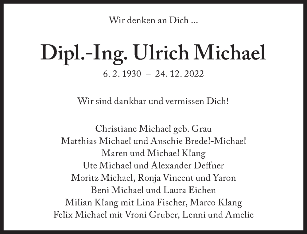 Traueranzeigen Von Ulrich Michael SZ Gedenken De