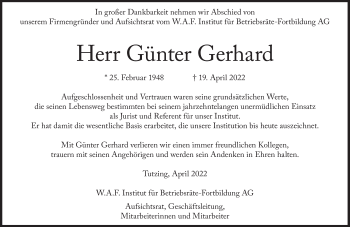 Traueranzeigen von Günter Gerhard SZ Gedenken de