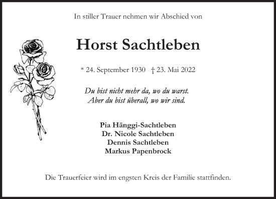 Traueranzeige von Horst Sachtleben von Süddeutsche Zeitung